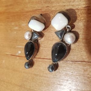 Onyx and pearl earrings